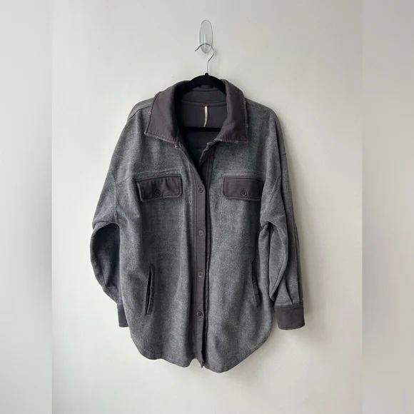 Free People Ruby Jacket Incense Gray Medium Oversized Slouchy Shacket - Picture 2 of 9